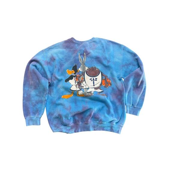 Space Jam Looney Tune Basketball Tie Dye Double Side Crew Neck Sweatshirt Size M - Picture 2 of 5